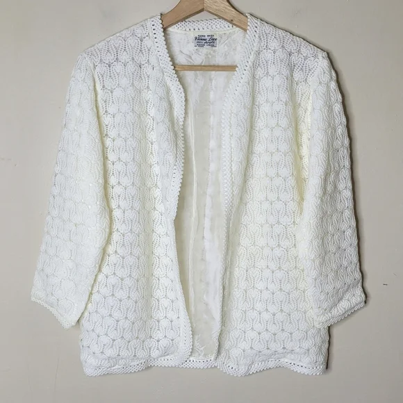 VTG Vienna Lace Open Front Cardigan Sweater Size Small 60's Japan - Picture 2 of 8